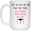 Funny Relationship Mug Just In Case No One Told You Today Good Morning Youre Amazing Nice Butt Coffee Cup 15oz White 21504