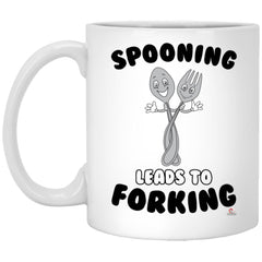 Funny Couples Relationship Mug Spooning Leads To Forking Coffee Cup 11oz White XP8434