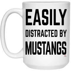 ODDITEES Funny Mustang Mug Easily Distracted By Mustangs Coffee Cup 15oz White