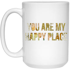 Cute Mug for Husband Wife Girlfriend Boyfriend You Are My Happy Place Coffee Cup 15oz White 21504