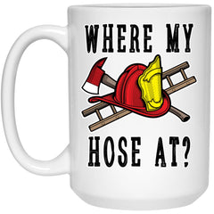 ODDITEES Funny Firefighter Mug Where My Hose At Coffee Cup 15oz White  21504