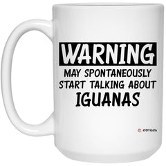 ODTGIFTS Funny Iguana Mug Warning May Spontaneously Start Talking About Iguanas Coffee Cup 15oz White 21504