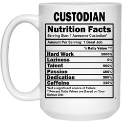 Funny Custodian Mug Custodian Nutrition Facts Coffee Cup 15oz White 21504