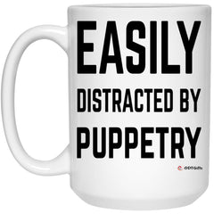 ODDITEES Funny Puppeteer Mug Easily Distracted By Puppetry Coffee Cup 15oz White 21504