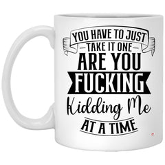 Funny Adult Humor Mug You Have To Just Take It One Are You Fcking Kidding Me At A Time Coffee Cup 11oz White XP8434