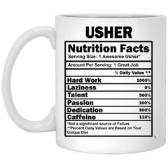 Funny Usher Mug Usher Nutrition Facts Coffee Cup 11oz White XP8434