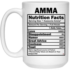 Funny Amma Mug Amma Nutrition Facts Coffee Cup 15oz White 21504