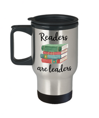 ODDITEES Librarian Travel Mug Readers Are Leaders 14oz Stainless Steel