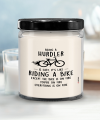 Funny Hurdling Candle Being A Hurdler is Easy It's Like Riding A Bike Except 9oz Vanilla Scented Soy Wax Candles