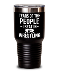 Funny Wrestler Tumbler Tears Of The People I Beat In Wrestling Tumbler 30oz Stainless Steel Black