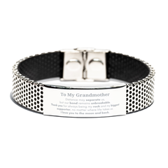 To My Grandmother Long Distance Relationship Gifts, Distance may separate us, Appreciation Thank You Stainless Steel Bracelet for Grandmother