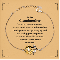 To My Grandmother Long Distance Relationship Gifts, Distance may separate us, Appreciation Thank You Sunflower Bracelet for Grandmother