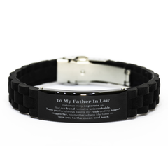 To My Father In Law Long Distance Relationship Gifts, Distance may separate us, Appreciation Thank You Black Glidelock Clasp Bracelet for Father In Law