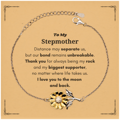To My Stepmother Long Distance Relationship Gifts, Distance may separate us, Appreciation Thank You Sunflower Bracelet for Stepmother