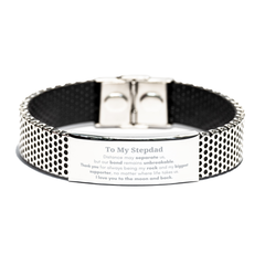 To My Stepdad Long Distance Relationship Gifts, Distance may separate us, Appreciation Thank You Stainless Steel Bracelet for Stepdad