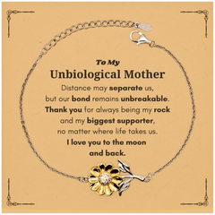 To My Unbiological Mother Long Distance Relationship Gifts, Distance may separate us, Appreciation Thank You Sunflower Bracelet for Unbiological Mother