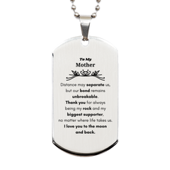 To My Mother Long Distance Relationship Gifts, Distance may separate us, Appreciation Thank You Silver Dog Tag for Mother