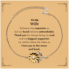 To My Wife Long Distance Relationship Gifts, Distance may separate us, Appreciation Thank You Sunflower Bracelet for Wife
