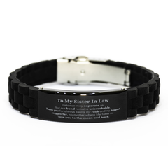 To My Sister In Law Long Distance Relationship Gifts, Distance may separate us, Appreciation Thank You Black Glidelock Clasp Bracelet for Sister In Law