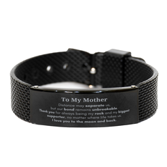 To My Mother Long Distance Relationship Gifts, Distance may separate us, Appreciation Thank You Black Shark Mesh Bracelet for Mother