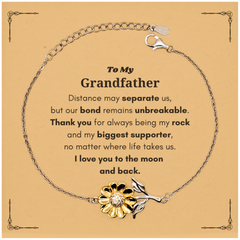 To My Grandfather Long Distance Relationship Gifts, Distance may separate us, Appreciation Thank You Sunflower Bracelet for Grandfather