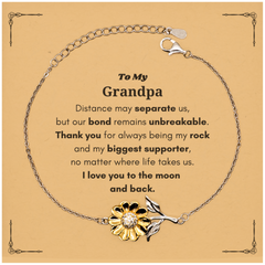 To My Grandpa Long Distance Relationship Gifts, Distance may separate us, Appreciation Thank You Sunflower Bracelet for Grandpa