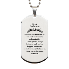 To My Godmom Long Distance Relationship Gifts, Distance may separate us, Appreciation Thank You Silver Dog Tag for Godmom