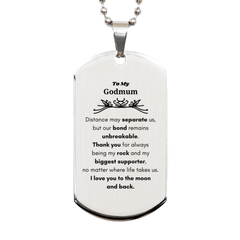 To My Godmum Long Distance Relationship Gifts, Distance may separate us, Appreciation Thank You Silver Dog Tag for Godmum