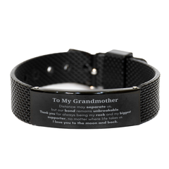 To My Grandmother Long Distance Relationship Gifts, Distance may separate us, Appreciation Thank You Black Shark Mesh Bracelet for Grandmother