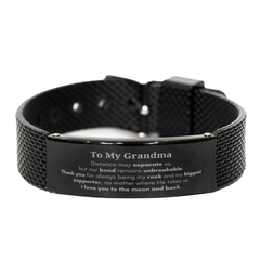 To My Grandma Long Distance Relationship Gifts, Distance may separate us, Appreciation Thank You Black Shark Mesh Bracelet for Grandma