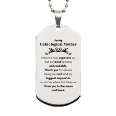 To My Unbiological Mother Long Distance Relationship Gifts, Distance may separate us, Appreciation Thank You Silver Dog Tag for Unbiological Mother