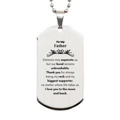 To My Father Long Distance Relationship Gifts, Distance may separate us, Appreciation Thank You Silver Dog Tag for Father