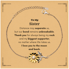 To My Sister Long Distance Relationship Gifts, Distance may separate us, Appreciation Thank You Sunflower Bracelet for Sister