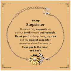 To My Stepsister Long Distance Relationship Gifts, Distance may separate us, Appreciation Thank You Sunflower Bracelet for Stepsister