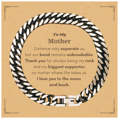 To My Mother Long Distance Relationship Gifts, Distance may separate us, Appreciation Thank You Cuban Link Chain Bracelet for Mother