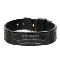 To My Stepdad Long Distance Relationship Gifts, Distance may separate us, Appreciation Thank You Black Shark Mesh Bracelet for Stepdad
