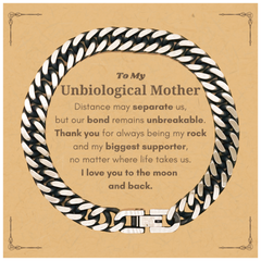 To My Unbiological Mother Long Distance Relationship Gifts, Distance may separate us, Appreciation Thank You Cuban Link Chain Bracelet for Unbiological Mother