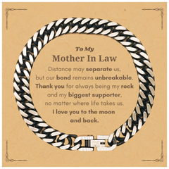 To My Mother In Law Long Distance Relationship Gifts, Distance may separate us, Appreciation Thank You Cuban Link Chain Bracelet for Mother In Law