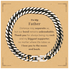 To My Father Long Distance Relationship Gifts, Distance may separate us, Appreciation Thank You Cuban Link Chain Bracelet for Father
