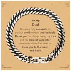 To My Dad Long Distance Relationship Gifts, Distance may separate us, Appreciation Thank You Cuban Link Chain Bracelet for Dad