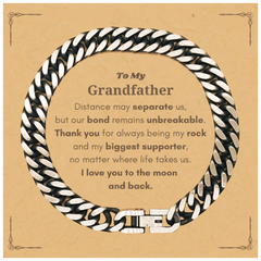 To My Grandfather Long Distance Relationship Gifts, Distance may separate us, Appreciation Thank You Cuban Link Chain Bracelet for Grandfather
