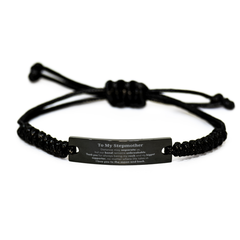 To My Stepmother Long Distance Relationship Gifts, Distance may separate us, Appreciation Thank You Black Rope Bracelet for Stepmother