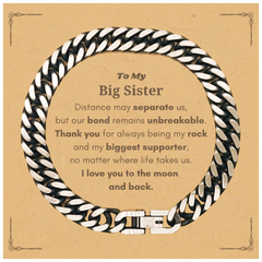 To My Big Sister Long Distance Relationship Gifts, Distance may separate us, Appreciation Thank You Cuban Link Chain Bracelet for Big Sister