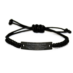 To My Unbiological Mother Long Distance Relationship Gifts, Distance may separate us, Appreciation Thank You Black Rope Bracelet for Unbiological Mother