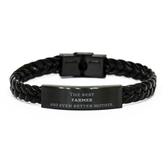 Best Farmer Mom Gifts, Even better mother., Birthday, Mother's Day Braided Leather Bracelet for Mom, Women, Friends, Coworkers