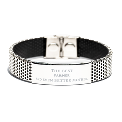 Best Farmer Mom Gifts, Even better mother., Birthday, Mother's Day Stainless Steel Bracelet for Mom, Women, Friends, Coworkers