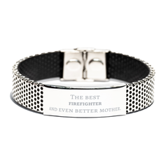 Best Firefighter Mom Gifts, Even better mother., Birthday, Mother's Day Stainless Steel Bracelet for Mom, Women, Friends, Coworkers