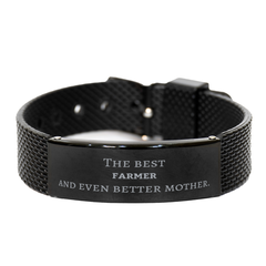 Best Farmer Mom Gifts, Even better mother., Birthday, Mother's Day Black Shark Mesh Bracelet for Mom, Women, Friends, Coworkers