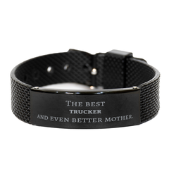 Best Trucker Mom Gifts, Even better mother., Birthday, Mother's Day Black Shark Mesh Bracelet for Mom, Women, Friends, Coworkers