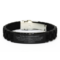 To My Granddaughter Supporting Black Glidelock Clasp Bracelet, The world is full of possibilities waiting, Birthday Inspirational Gifts for Granddaughter from Grandfather